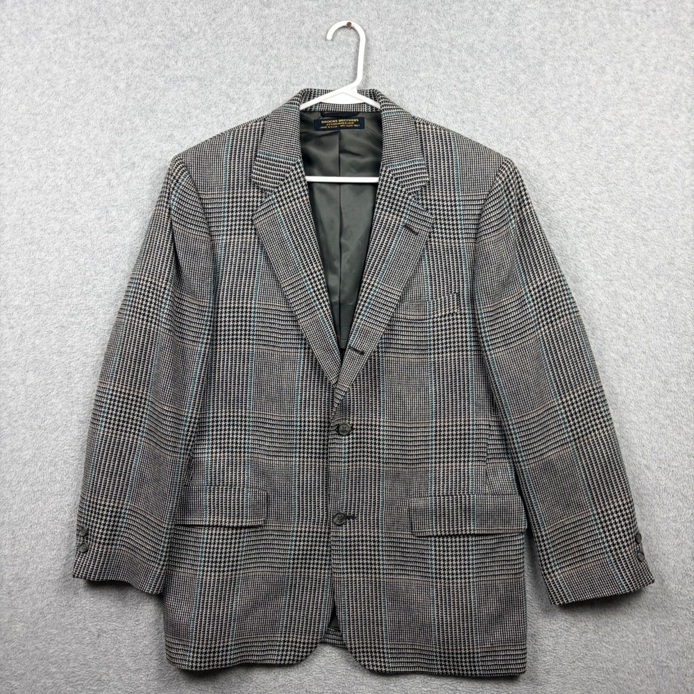 Vintage Brooks Brothers Sport Coat Mens 44R Gray Glen Plaid Wool Blazer USA Trad